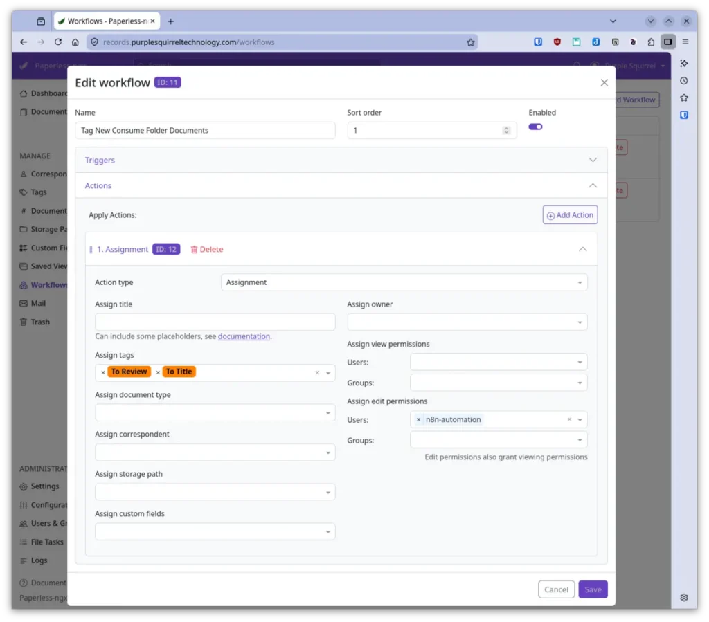 Consume workflow action dialog