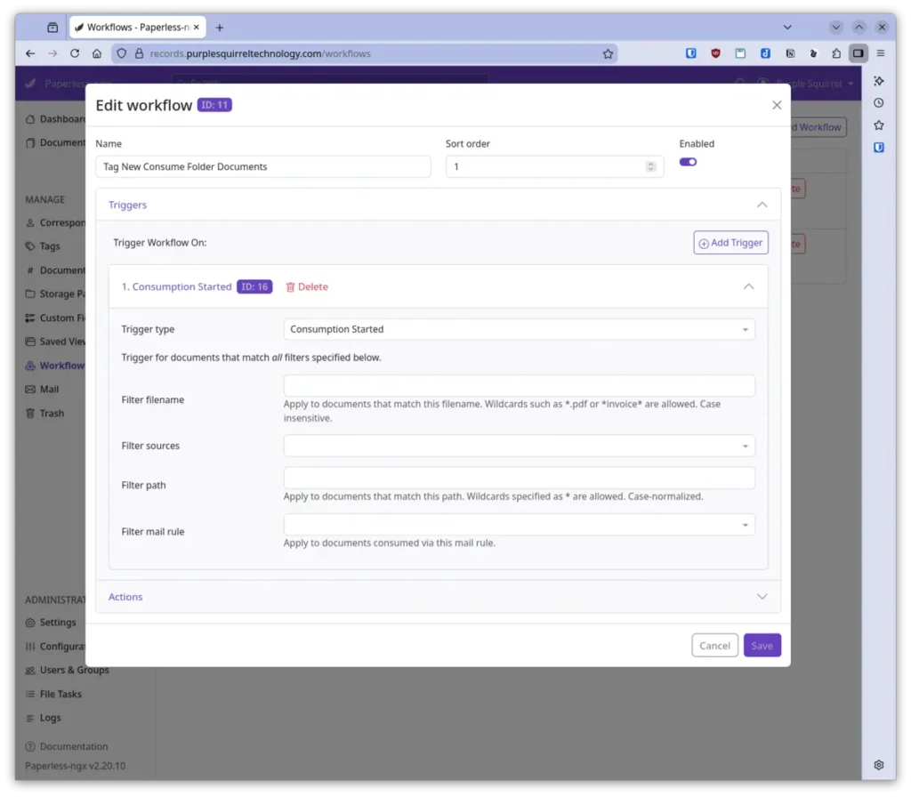 Consume workflow trigger dialog