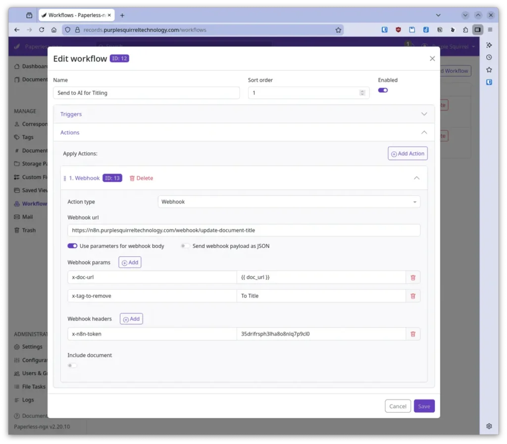 Title workflow action dialog
